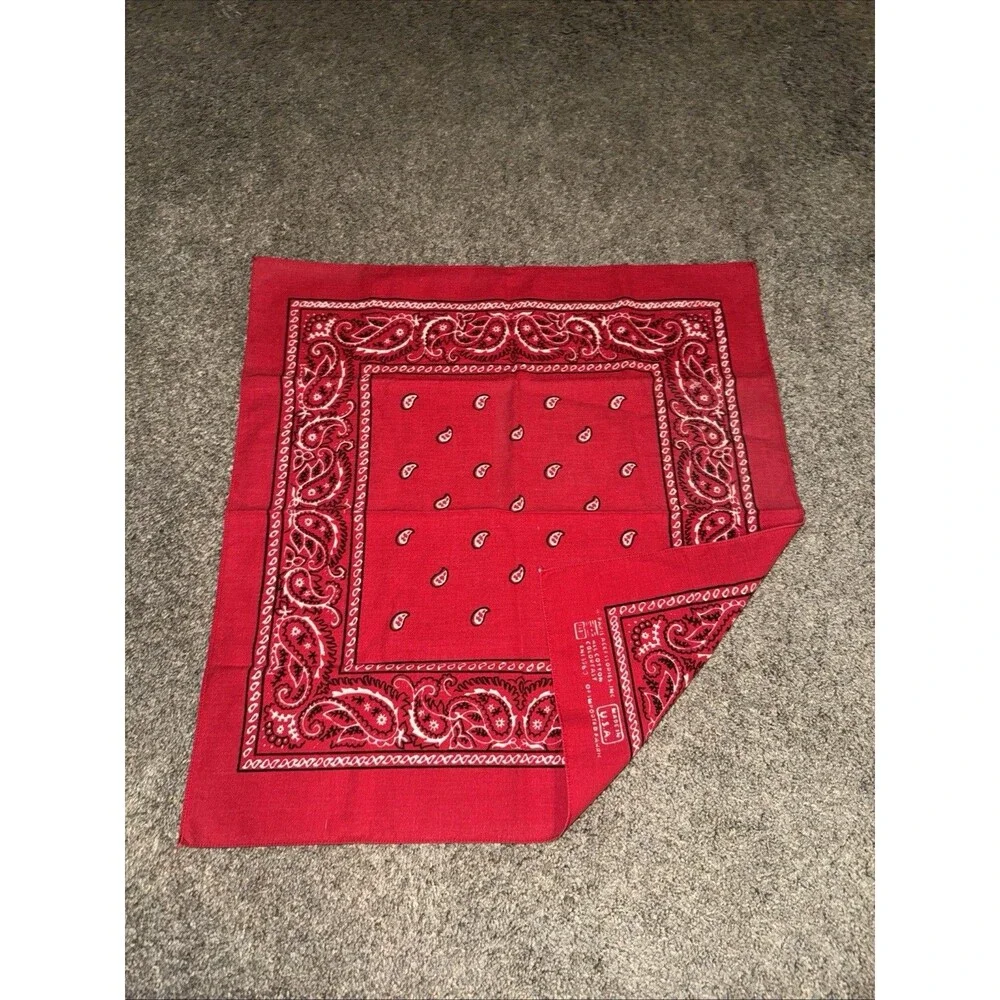 Vtg Red Cotton Bandanna Handkerchief Scarf Paris Access Cowboy Biker 20x20